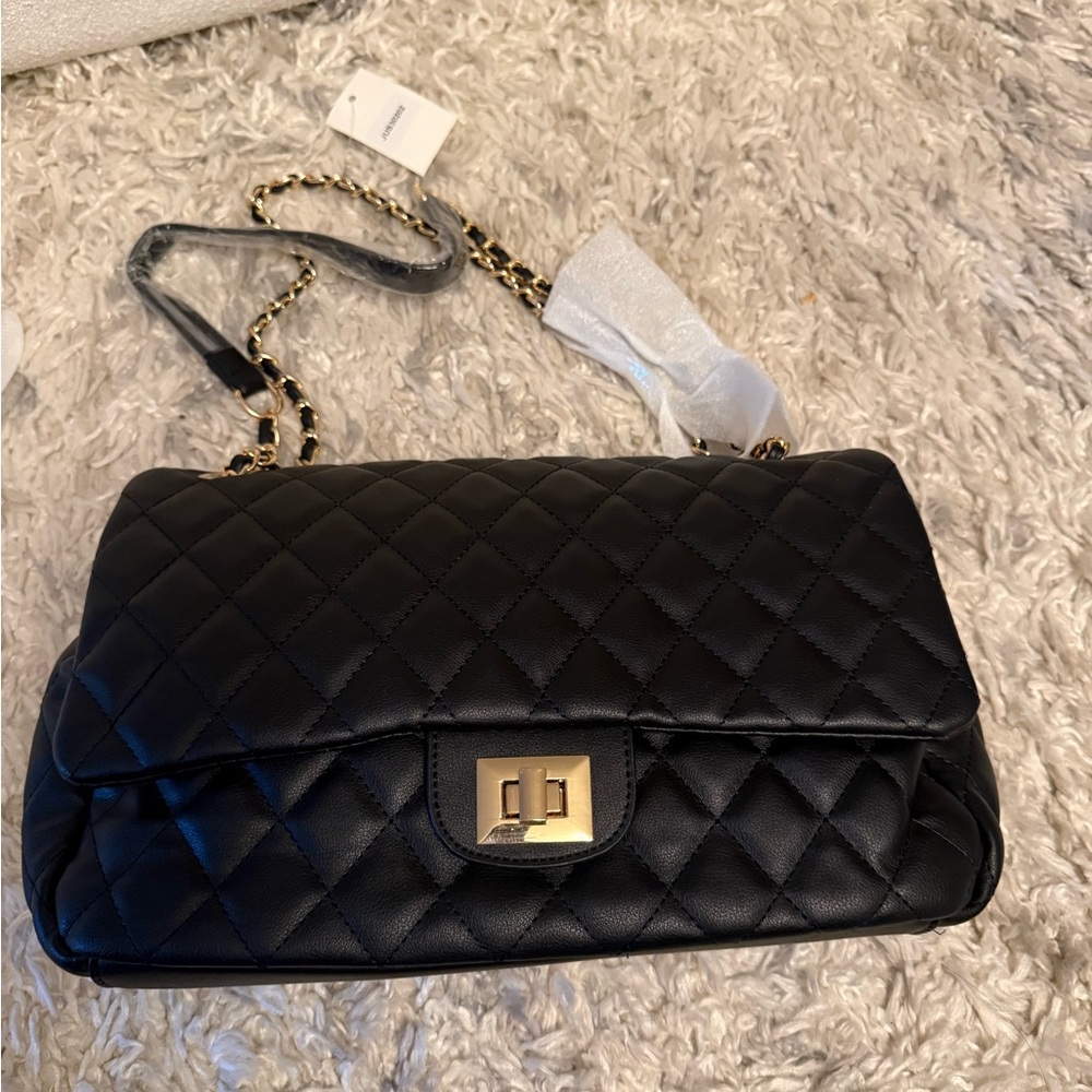 Black Quilted Shoulder Bag w/ matching wallet NEW